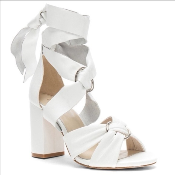 RAYE Shoes - RAYE Sebastian White Leather Ankle Tie Wrap Heels 6.5